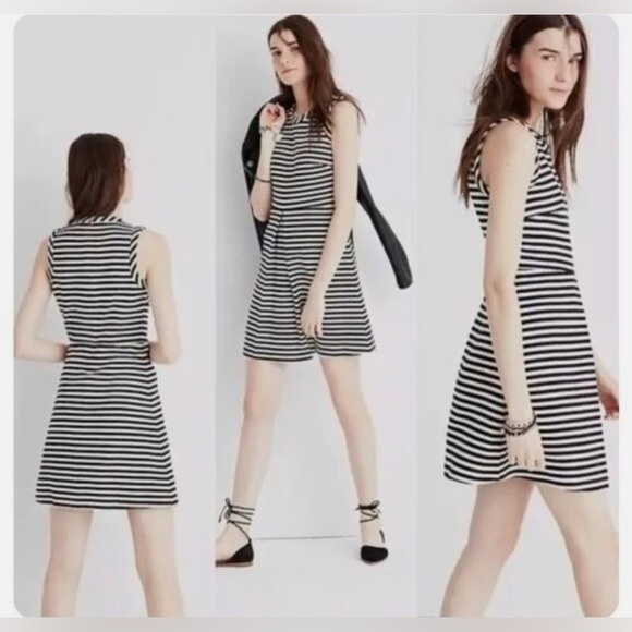 MADEWELL Black and White striped fit and flare dress XS - Picture 1 of 16
